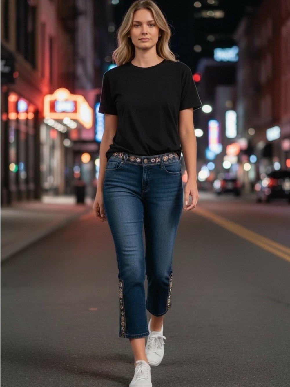Haven Bleu Rock & Roll Cropped Beaded Belt Jeans